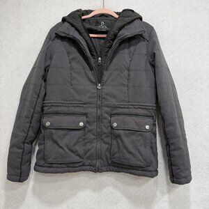 PrAna Jacket Womens Large Gray Hooded Quilted Insulated Puffer Zip Pockets